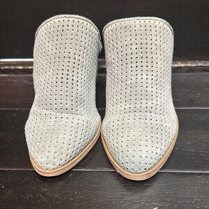 Marc Fisher Perforated Gray Suede Mules